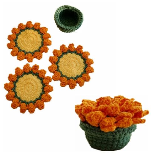 Crochet Handmade Carnation Flower Coasters Doilies Table Decorations Gift (Orange)