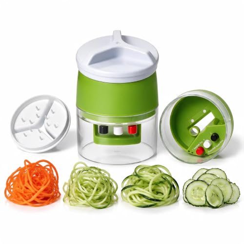 Spiraliseur de Légumes 4 en 1 en Inox – Coupe-légumes Manuel Multifonction pour Courgettes, Carottes, Concombres & Pommes de Terre – Idéal pour Tagliatelles et Spaghettis de Légumes