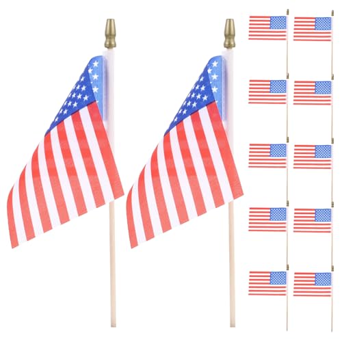 Banderas patrióticas de mano en pack de 12 piezas de madera para decoración de eventos y desfiles 2