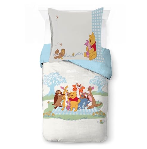 Jay Franco Kids Disney Winnie l'ourson Ensemble de Housse de Couette - Literie Ultra Douce avec taie d'oreiller, Housse Uniquement, Couette Non Incluse, Blanc, 2 pièces Simple
