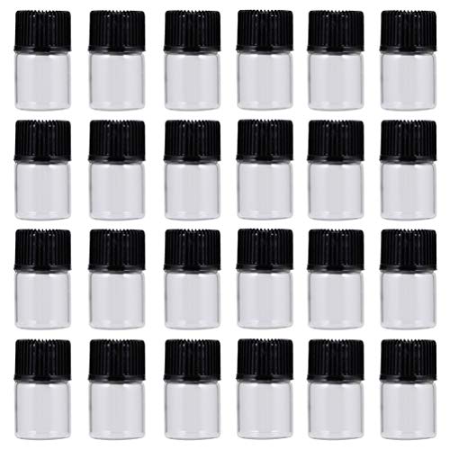 ULTECHNOVO 50 Stück Klare Ätherische Öle Probenflaschen Mini-Glasfläschchen Leere Reiseflasche Nachfüllbarer Behälter mit Deckel für Labor-Parfums 2 Ml (Transparent) Cover