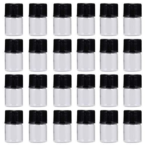 ULTECHNOVO 50 Piezas Transparentes Botellas de Muestra de Aceites Esenciales Mini Frasco de Vidrio Botella de Viaje Vacía Contenedor Recargable con Tapas para Perfumes de Laboratorio 2 Ml