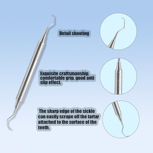 Dental Double Ended Sickle Scaler Tool, Professional Stainless Steel Dental Tartar Scraper Tool for Teeth Clean Tartar and Plaque (7#)