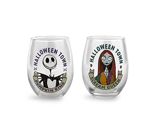 Disney The Nightmare Before Christmas 20-Ounce Stemless Wine Glasses, Set Of 2 | Drinking Cup Cocktail Glasses For Home Barware Set, Kitchen Decor | Halloween Gifts And Collectibles #TOP7