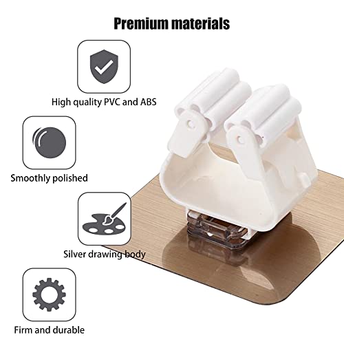 Self-Adhesive Mop Holder,Broom Wall Mounted Rack,Sweeper Gripper Hanger,Cleaning Tools Sticker Hook,Bathroom/Kitchen/Toilet/Garage/Garden Organization Gadget,No Drilling/Strong Bearing/Anti-Slip(4Pcs) #TOP1