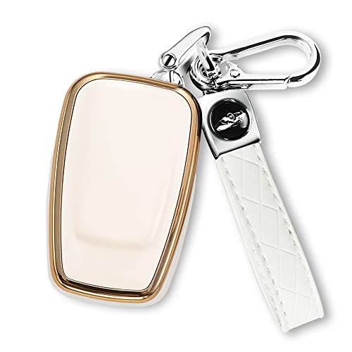 Qbuc For Toyota Key Fob Cover With Keychain Tpu Suitable For 2018-2022 Toyota Camry Rav4 Avalon C-Hr Corolla Highlander Gt86 (Style 2-White) #TOP2
