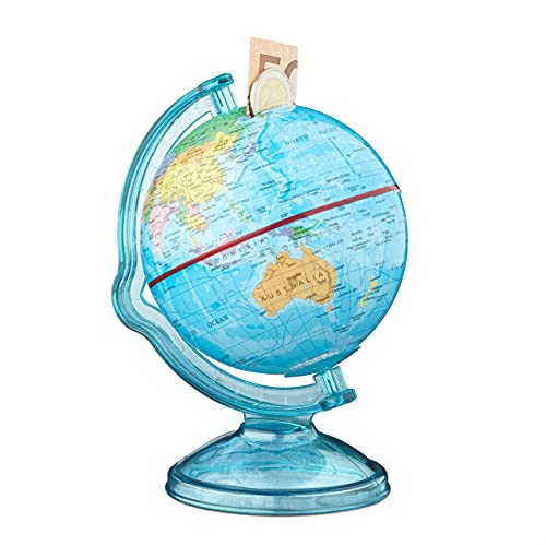 Relaxdays Set 10 Huchas Globo Terráqueo, Plástico, Colorido, 16,5 x 14 x 14 cm, Multicolor