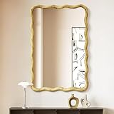 Dorlicecass Wavy Mirror Solid Wood- Squiggly Mirror Vanity Mirror Wall Decor Modern for Bathroom, Bedroom, Living Room, Dining Room, Cloakroom, Entryway
