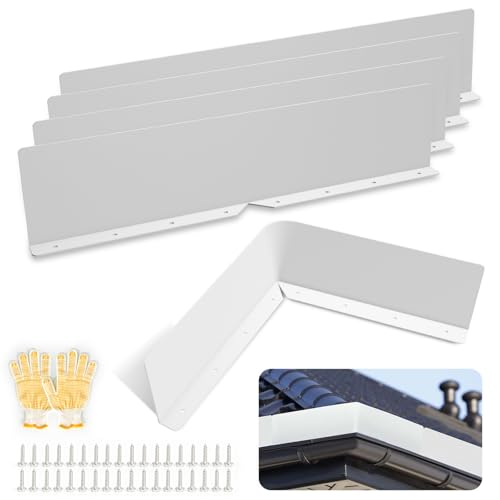 Rain Diverter Roofing Gutter Guards, 4 Pack 15.7 x 3.54 x 0.74 Inches Gutter Splash Guard Valley Downspout Roof Foldable Drip Guard for Corner House (White)