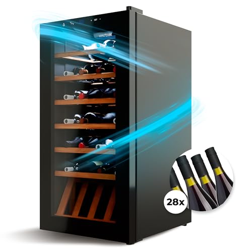 Weinkühlschrank 28 Flaschen (90L) mit eleganter Glastür & hochwertigen Regalen aus Buchenholz | 5-18°C, vibrationsarm & leise (40dB) | Weinschrank mit LED Display - Tolles Geschenk – Bild 3