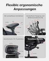 LiberNovo SE Ergonomischer Bürostuhl mit Fußstütze, Schreibtischstuhl mit manueller Lendenwirbelstütze, 5 Neigungspositionen, Computerstuhl für langes Sitzen, für Homeoffice und Gaming, Obsidian 48cm – Ansicht 7
