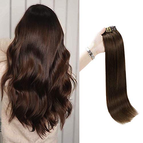 Full Shine Clip Hair Extensions 8 Pcs 18 Inch 100 Gram Seamless Hair Extensions Clip On Hair Straight Clip In Extensions Medium Brown Color 4 Skin Weft Clip In Hair Extensions for White Women