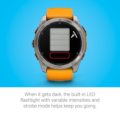 Image of Garmin Fenix 8, 51mm, AMOLED, Sapphire, Smartwatch, Titanium with Spark Orange /Graphite Silicone Band