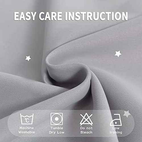 Weltop Nursery Curtains 63 Inch Length Mix & Match Star Curtains Room Darkening Window Treatments Panels Aesthetic Bedroom Kids Room Decor With 2 Tie Backs Included, Silver Grey, 52"W X 63"L, 1 Pair #TOP7