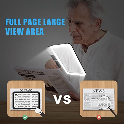 Arsir 7.3*4.4" Full-Page 5X Magnifying Glass For Reading, Large Folding Lighted Magnifier With 48 Led Lights (3Modes), Rectangular Handhold Magnify Lens Gifts For Seniors Reading Books, Prints -Black #TOP4