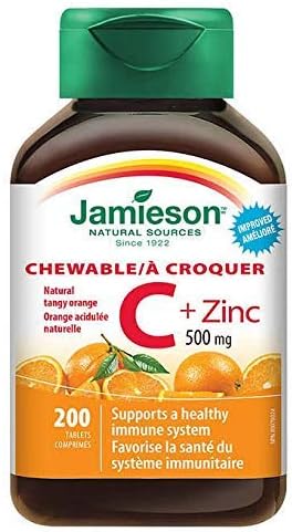 Chewable Vitamin C 500mg + Zinc, Natural Tangy Orange, 200 Tablets