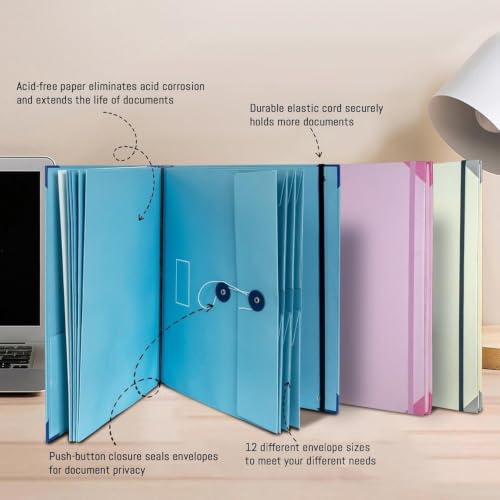 Image of Expanding File Folder with Button Closure, Accordion Document Organizer with Numbered Tabs, Hard Cover Board for Bills, Certificates, Office & School Papers, Document Organizer-Blue