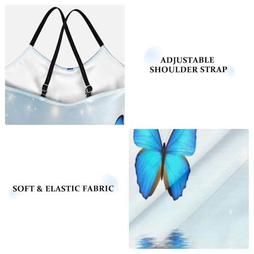 Bright Blue Butterflies Girls' One-Piece Swimwear with Adjustable Shoulder Strap, Beach Apparel, 3-103