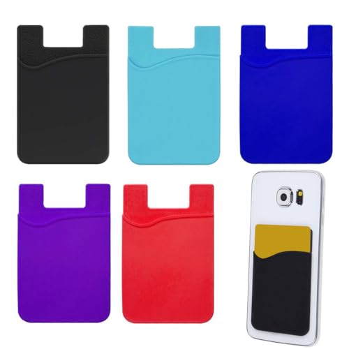 AFCJLTO 5X Porte-Carte Adhésif pour Téléphone,Pochette Autocollante Silicone pour Smartphone,Emportez avec Vous Votre Carte d'Identité et Votre Carte de Crédit