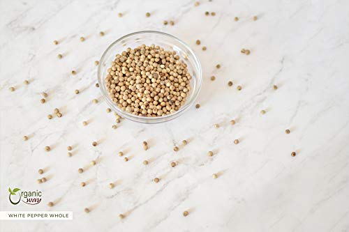 Organic Way Premium White Peppercorns Whole (Piper Nigrum) - Grinder Refill | Organic & Kosher Certified | Raw, Vegan, Non Gmo & Gluten Free | Usda Certified | Origin - India (1/2Lbs / 8Oz) #TOP1