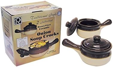 R&M International Traditional Style Ceramic 15-Ounce French Onion Soup Crocks, Set of 2