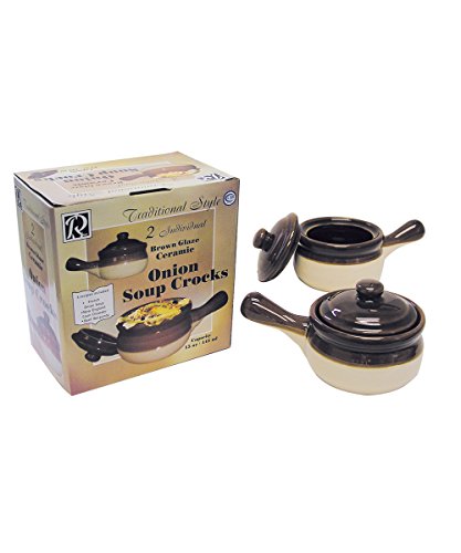 R&M International Traditional Style Ceramic 15-Ounce French Onion Soup Crocks, Set of 2