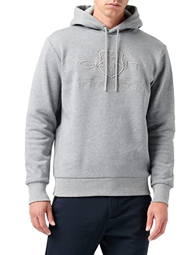 Image of GANT Men's TONAL ARCHIVE SHIELD SWEAT HOODIE Hooded Sweatshirt, Grey Melange, M