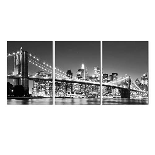 Modern Toile Art Peinture Salon Style Épuré Paysage Urbain Nocturne Tableau Noir Blanc HD