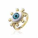 cmoonry 18K Gold Plated Fashion 3D Evil Eye Charm Finger Ring For Women Men Adjustable (Style 1)