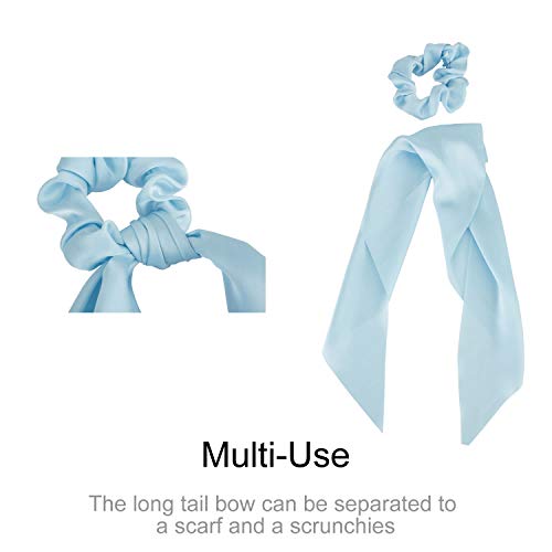 10 Pack Colorful Solid Satin Long Ribbon Knotted Hair Bows Scrunchies Hair Ties Ponytail Headbands Elastics Rubber Hairbands Bubbles Rings Holder Accessories For Women #TOP3