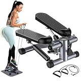 Generic Steppers for Exercise at Home, Portable Mini Stair Stepper Machine for Workout, Hydraulic Twist Stepper with Resistance Bands, 300 lbs Weight Capacity, Gray