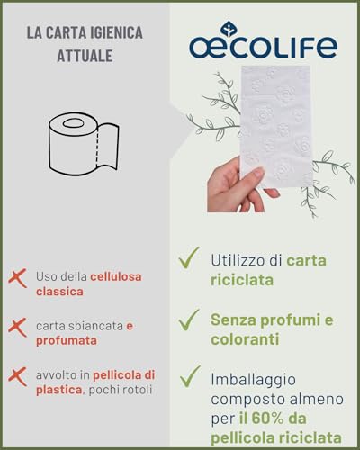 oecolife - Carta igienica RECYCLING, 3 strati, 56 x 150 fogli per rotolo, super morbida, carta igienica sostenibile, carta igienica, riutilizzabile, confezione 60% PCR (56 rotoli) - 9