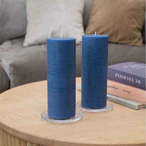 Candwax 3X8 Pillar Candle Set Of 2 - Decorative Rustic Candles Unscented And No Drip Candles - Ideal As Wedding Candles Or Large Candles For Home Interior - Dark Blue Candles #TOP4