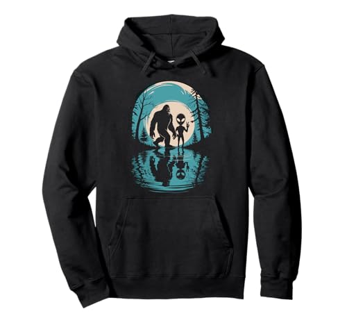 Bigfoot And Alien Peace Sign Moon Lake Reflection Forest Art �p�[�J�[