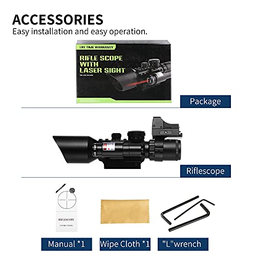 3-10X40 Tactical Rifle Scope Red Laser & Holographic Red Dot Sight Combo Airsoft Gun Weapon Sight Hunting #TOP3