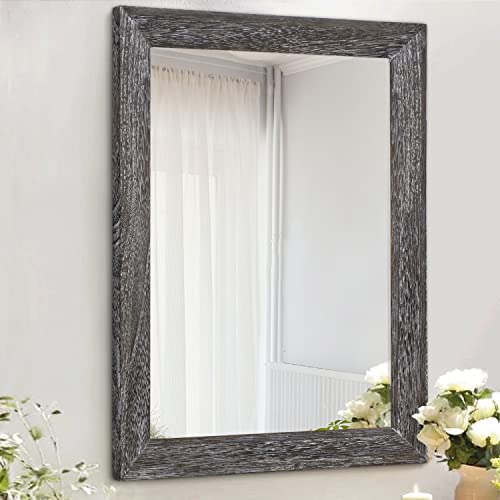 Image of AAZZKANG Wall Mirror with Rectangle Wood Frame Large 28"x20" Rustic Decorative Hanging Mirrors for Bedroom Bathroom Living Room Home Office