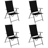 DEGAMO 4X Klappsessel Milano, Metall schwarz + Textilgewebe gepolstert schwarz, 7-Fach verstellbar, wetterfest, Outdoor