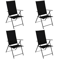 DEGAMO 4X Klappsessel Milano, Metall schwarz + Textilgewebe gepolstert schwarz, 7-Fach verstellbar, wetterfest, Outdoor