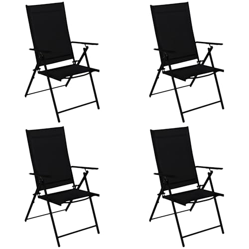 DEGAMO 4X Klappsessel Milano, Metall schwarz + Textilgewebe gepolstert schwarz, 7-Fach verstellbar, wetterfest, Outdoor