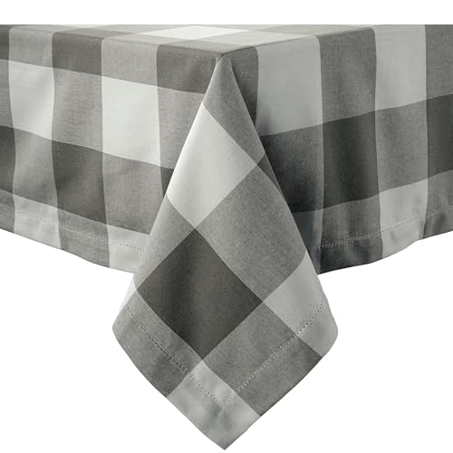 LANE LINEN 60 x 84 Inch Checkered Tablecloth Rectangle - Stain Resistant, Spillproof and Washable Gingham Table Cloth for Outdoor Picnic, Kitchen and Holiday Dinner, Grey Check