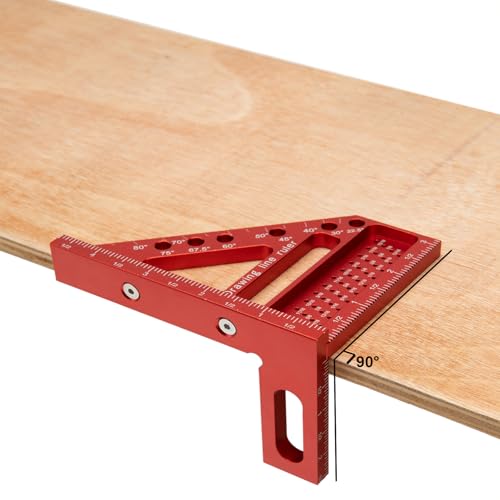Beslands 3D Multi Angle Measuring Ruler, 22.5-90 Degree High Precision Carpenter Square Woodworking Triangle Ruler Protractor Scriber 3D Square Tool with Angle Position Pin(Red)