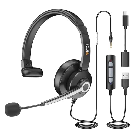 Fone de ouvido Wantke USB e 3,5 mm com microfone para PC/laptop, fone de ouvido com fio com microfone com cancelamento de ruído e controles de áudio, perfeito para home office online, aula Skype Zoom,