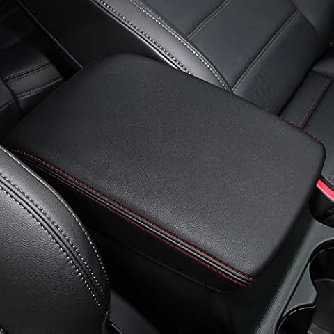 Auprite Center Console Cover for Mazda CX5 2018-2023 2024, Auto Center Console Cover Pad PU Leather Car Armrest Seat Box Cover Protector for Mazda CX5 Accessories (Black with Red Stitches) Cover