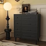 Design : commode moderne avec 8 tiroirs (4 petits + 4 grands) et lignes horizontales élégantes en film thermoformé mat