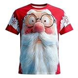 Camisetas de Navidad para Hombre UK Túnicas de Gnomo al Aire Libre, Camisetas de Navidad Sueltas, Cuello Redondo, Camiseta de Carta Fea, Cuello Redondo, Camisetas de Ajuste Holgado, rosso, M