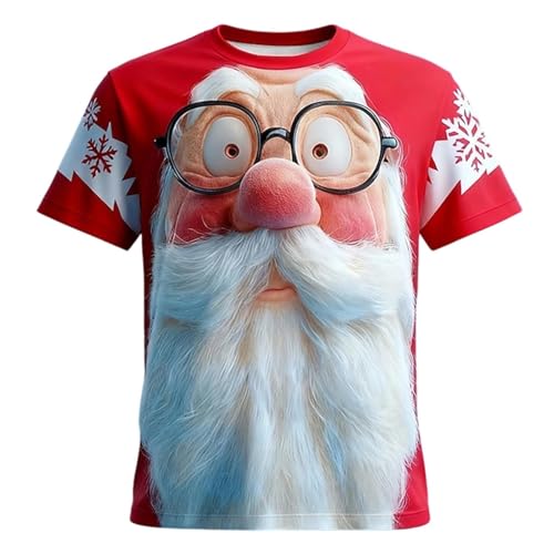 Camisetas de Navidad para hombre, estilo túnica de gnomo para exteriores, holgadas, de cuello redondo, con letras feas y cuello redondo, rosso, L