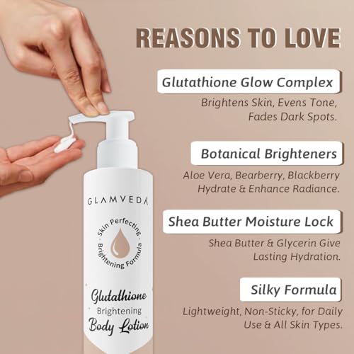 Image of Glamveda Glutathione Body Lotion Moisturizer 200ml Pack of 3 | 24hr Deep Moisturization | Skin Brightening | Non Greasy, Lightweight Hydrating Moisture for Glowing, Repairs & Softens Skin | All Skin Type