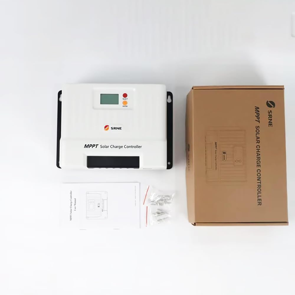 SRNE MPPT Solar Charge Controller with its packaging and accessories