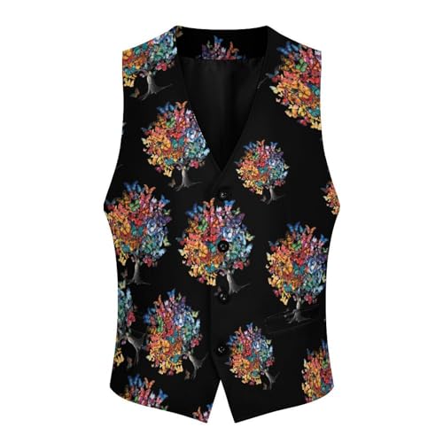 Colorful Butterfly Tree Novelty Men's Suit Vest Funny Formal Dress Vests Business Waistcoat3