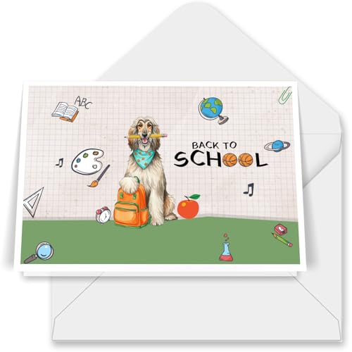 Ninety3POD Hardworking Afghan Hound Ready Back to School New Year Classes 7x5in Folded Greeting Card Dog Lover Set of 10 Note Card with Envelope 12011